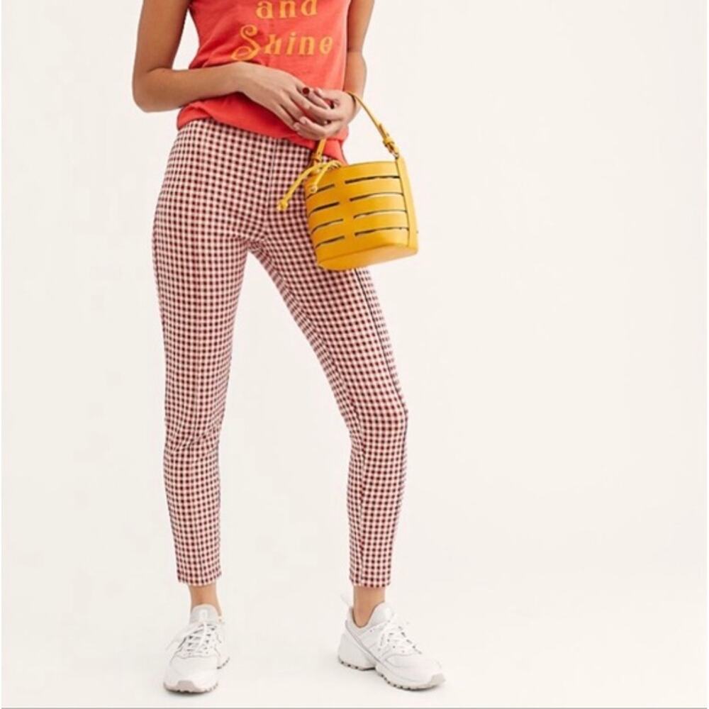 Free People red and white gingham high waisted skinny pants Size 2